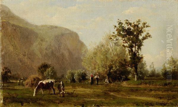 Paysage Anime Aux Vaches Oil Painting by Karl Girardet