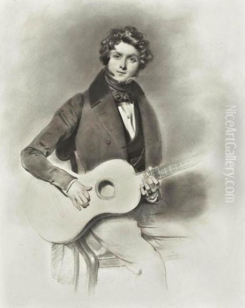 Portrait Of A Young Man With A Guitar Oil Painting by Anne-Louis Girodet de Roucy-Triosson