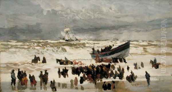 The Launch of the Life Boat Oil Painting by William Lionel Wyllie