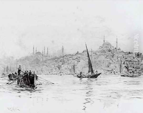 Fishing boats on the Bosphorous, Constantinople Oil Painting by William Lionel Wyllie