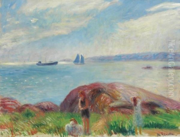 Bathing Near The Bay Oil Painting by William Glackens