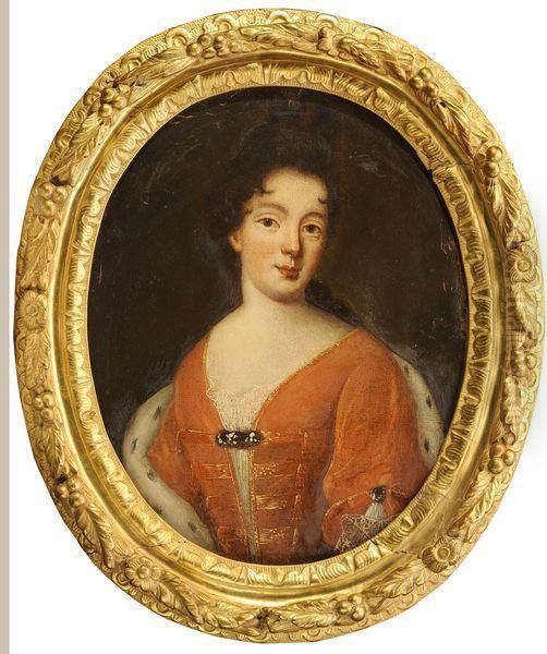 Portrait De Jeune Femme Au Manteau Brode D'hermine Oil Painting by Pierre Gobert