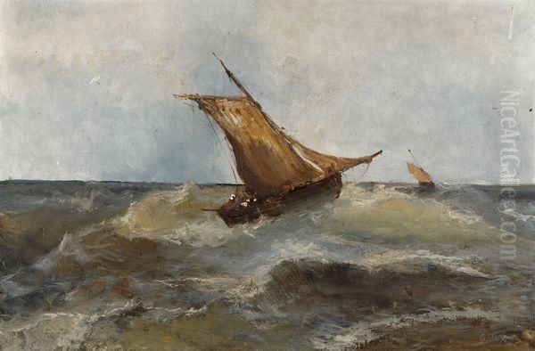 < Deux Voiliers En Mer >. Oil Painting by Alfred Godchaux