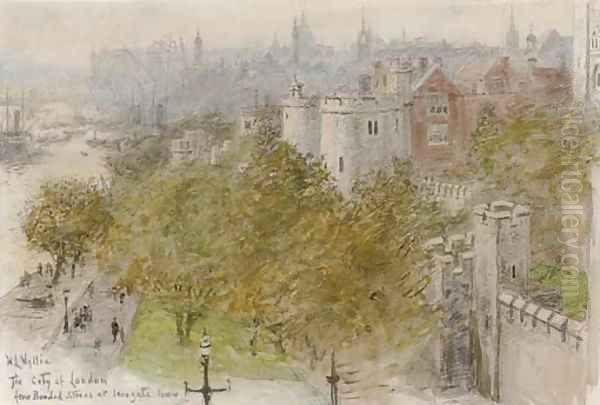 The City of London from the bonded stores at Irongate Tower Oil Painting by William Lionel Wyllie