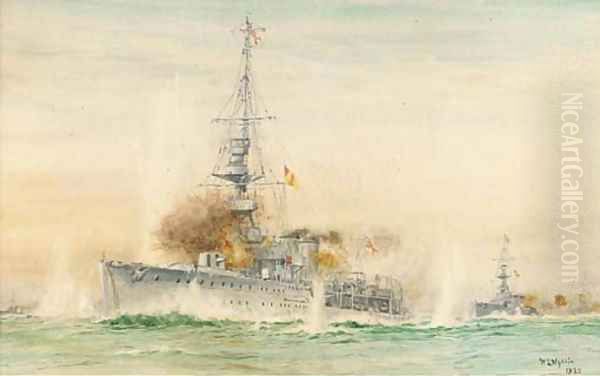 The English fleet under attack Oil Painting by William Lionel Wyllie