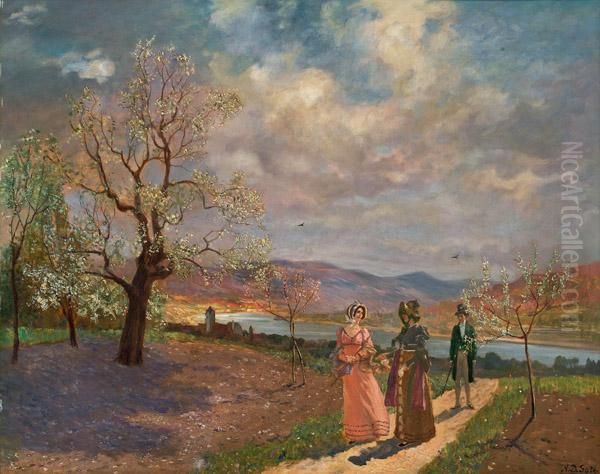 Fruhling In Durnstein Oil Painting by Alexander Demetrius Goltz