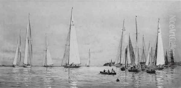 8-meters racing in light airs off Cowes Oil Painting by William Lionel Wyllie