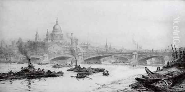 Barges on the Thames before St. Paul's Cathedral 3 Oil Painting by William Lionel Wyllie