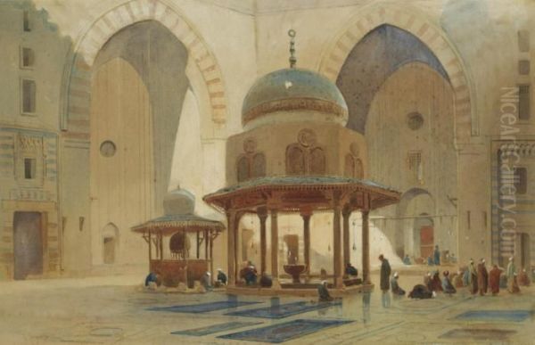 Prayers At The Sultan Hassan Mosque, Cairo Oil Painting by Edward Alfred Angelo Goodall