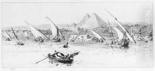 Feluccas on the Nile, the Pyramids beyond Oil Painting by William Lionel Wyllie