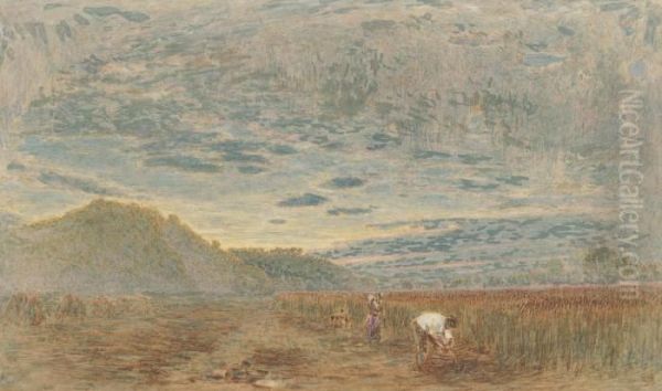 The Corn Harvesters Oil Painting by Albert Goodwin