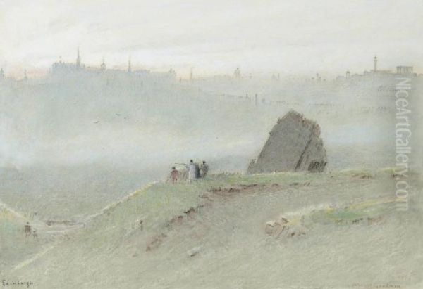 Edinburgh From Arthur's Seat Oil Painting by Albert Goodwin