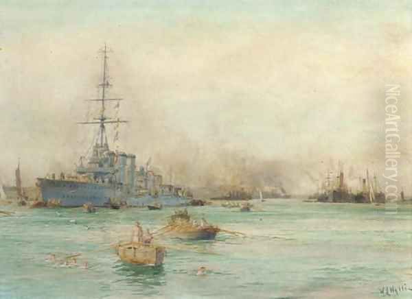 H.M.S. Undaunted at Harwich Oil Painting by William Lionel Wyllie