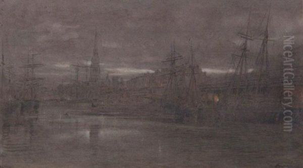 Bristol Docks At Night Oil Painting by Albert Goodwin