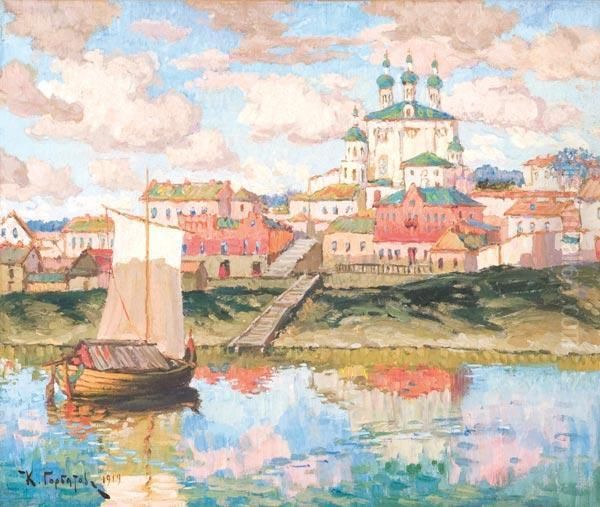 Veduta Di Citt Sul Fiume Oil Painting by Konstantin Ivanovich Gorbatov