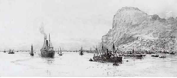 Shipping off Gibraltar (illustrated) Oil Painting by William Lionel Wyllie