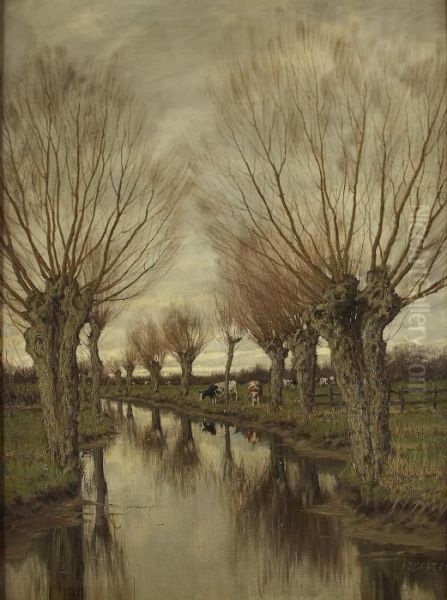 Cattle By A Stream Oil Painting by Arnold Marc Gorter