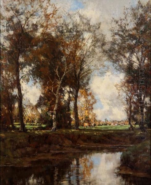 Landscape With Stream And Cattle Oil Painting by Arnold Marc Gorter