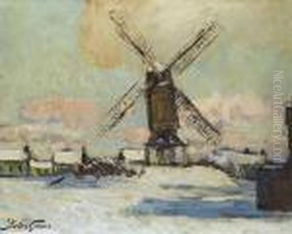 Moulin Sous La Neige A Zele Oil Painting by Pieter Gorus