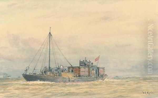 The wartime auxiliary X222 at work Oil Painting by William Lionel Wyllie