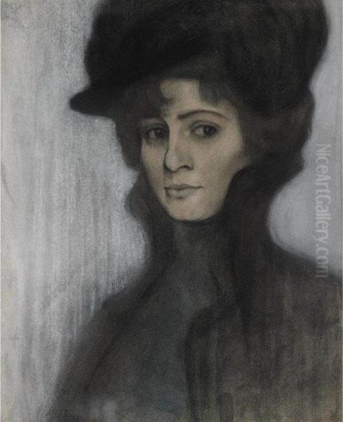 Studyum Portreowe (portrait Of A Woman) Oil Painting by Leopold Gottlieb