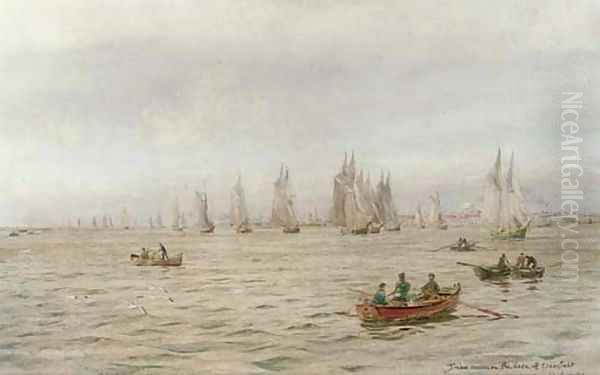 Timber carriers on the Neva off Cronstadt, Russia Oil Painting by William Lionel Wyllie