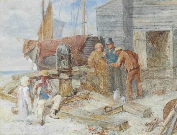 Overhauling The Nets Oil Painting by Andrew Carrick Gow