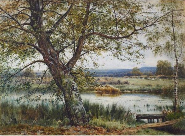 Sheep Grazing By The River Oil Painting by James Edward Grace