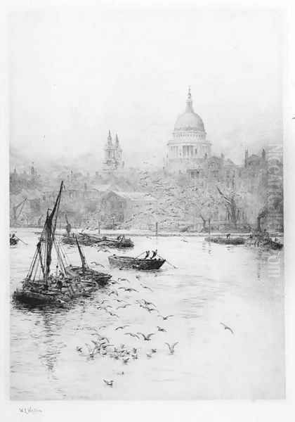 St. Paul's Cathedral from the Thames Oil Painting by William Lionel Wyllie