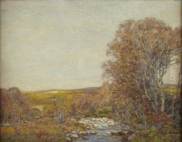 A Summer River Landscape Oil Painting by George Ii Graham