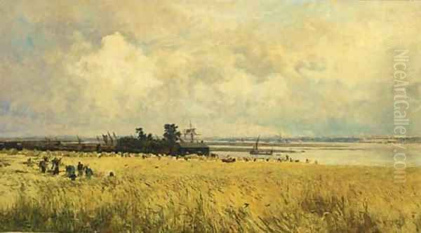 Medway with Reapers Oil Painting by William Lionel Wyllie