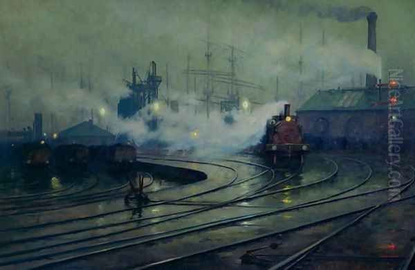 Cardiff Docks, 1896 Oil Painting by Lionel Walden