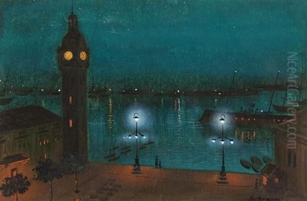 Puerto Nocturno Oil Painting by Luis Graner Arrufi