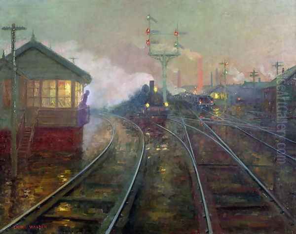 Train at Night c.1890 Oil Painting by Lionel Walden