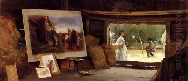 A Country Studio Oil Painting by Henry Woods