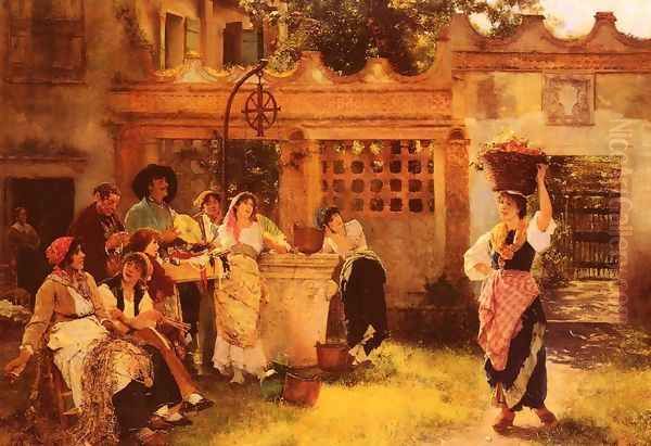 A Venetian Fan Seller Oil Painting by Henry Woods