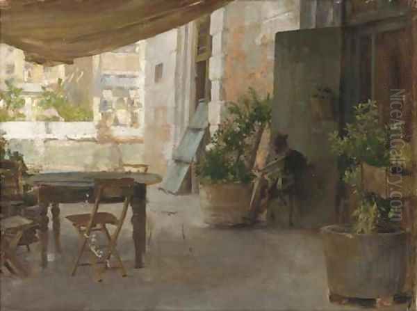 On the terrace of a Venetian villa Oil Painting by Henry Woods