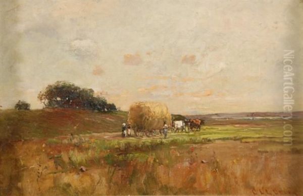 Haying On Lynn Marshes Oil Painting by Charles Green