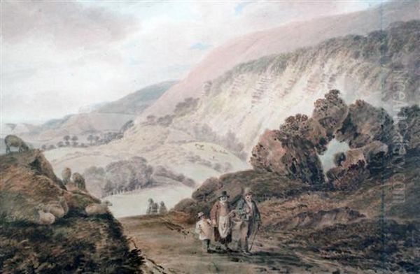 Figures In A Mountainous Landscape Oil Painting by William Green Of Ambleside