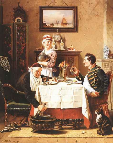 A Satisfying Meal Oil Painting by Charles Meer Webb