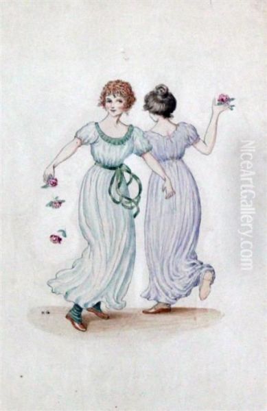 Two Maidens Dancing Oil Painting by Kate Greenaway