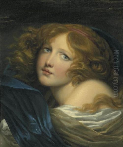 A Young Girl With Auburn Hair Oil Painting by Jean Baptiste Greuze