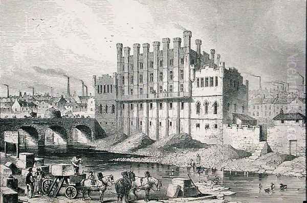 The Castle Grinding Mill at Sheffield from Cyclopaedia of Useful Arts & Manufactures by Charles Tomlinson, c.1880s Oil Painting by Josiah Wood Whymper