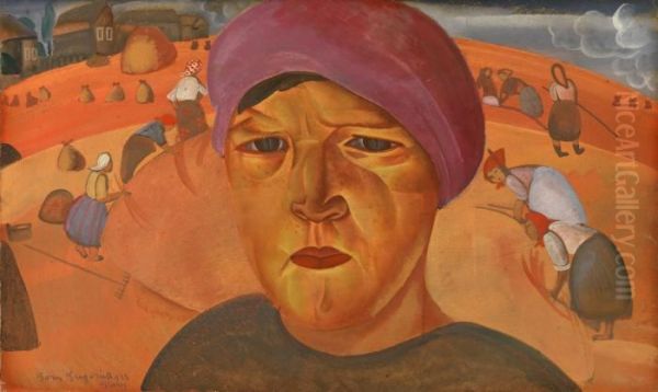 Russian Peasant Woman Oil Painting by Boris Dimitrevich Grigoriev