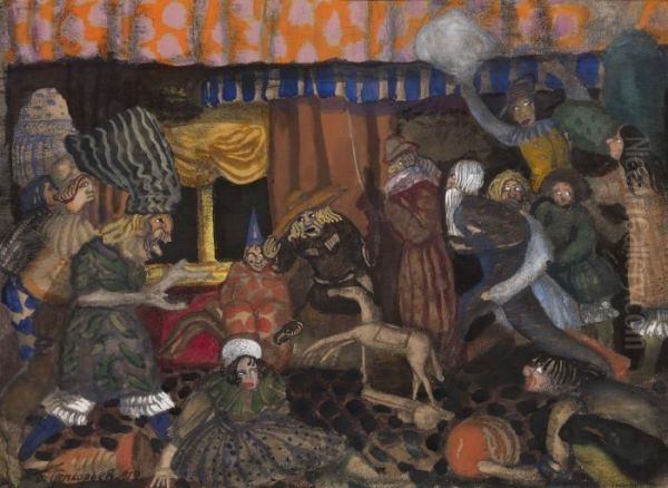 Children's Masquerade Oil Painting by Boris Dimitrevich Grigoriev