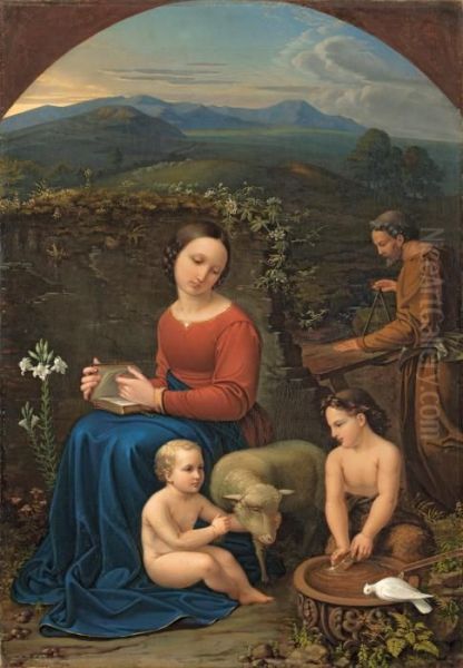 Heilige Familie Mit Johannesknaben In Einer Landschaft Oil Painting by Ludwig Emil Grimm