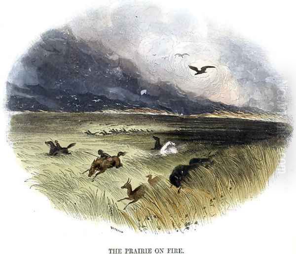 Prairie on Fire, from Phenomena of Nature, 1849 Oil Painting by Josiah Wood Whymper