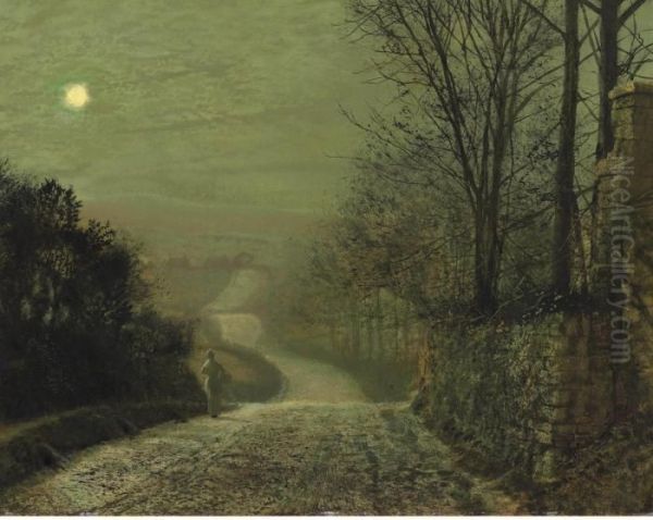 A Country Lane By Moonlight Oil Painting by John Atkinson Grimshaw