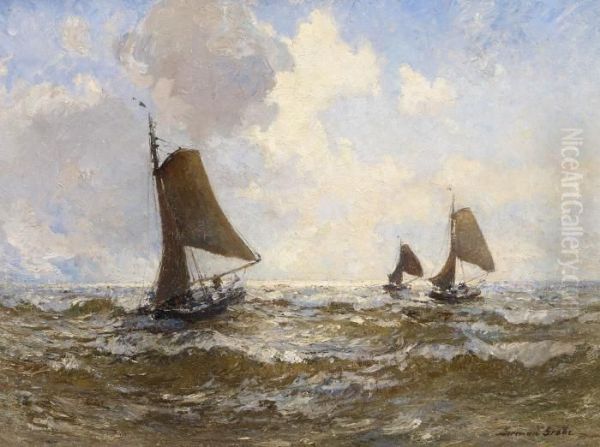 Sailboats In Rising Wind Oil Painting by German Grobe