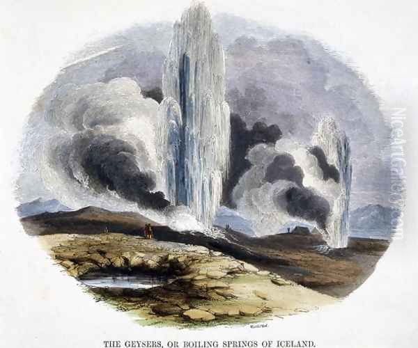 The Geysers, or Boiling Springs of Iceland, from Phenomena of Nature, 1849 Oil Painting by Josiah Wood Whymper